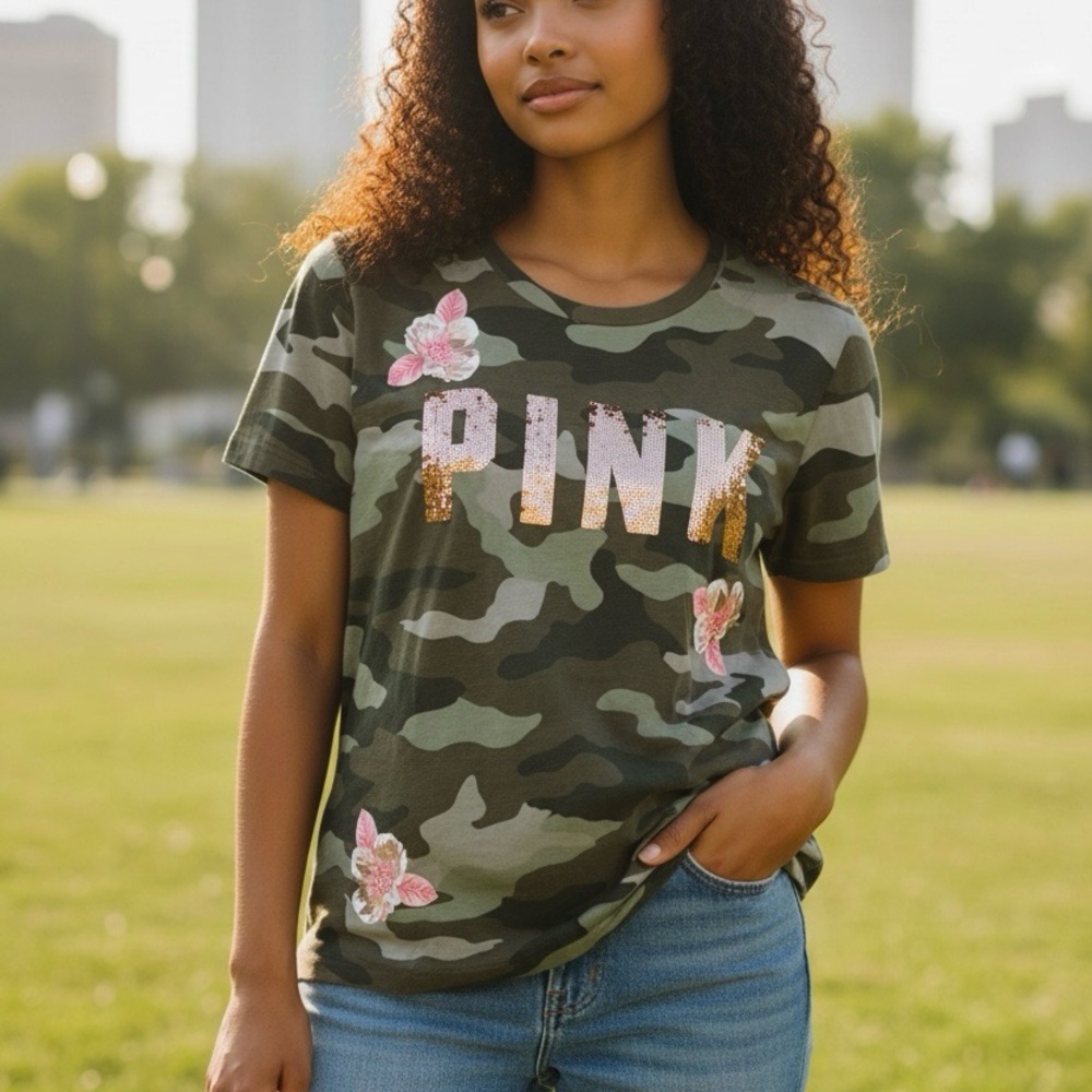 Victoria's Secret PINK Camo
Bling tropical pink Tee Floral VGC SIZE medium - Picture 4 of 13